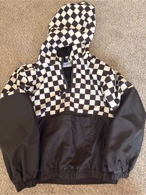 Kids Black & White Checkered Hooded Puffer Jacket
